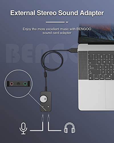 USB Sound Card 7.1 Channel BENGOO USB Audio Headset Headphone Aux Adapter with USB to 3.5mm Audio and Microphone Jack, External Stereo Sound Card for Gaming Headset, Windows, Laptops, PC, Mac, PS4