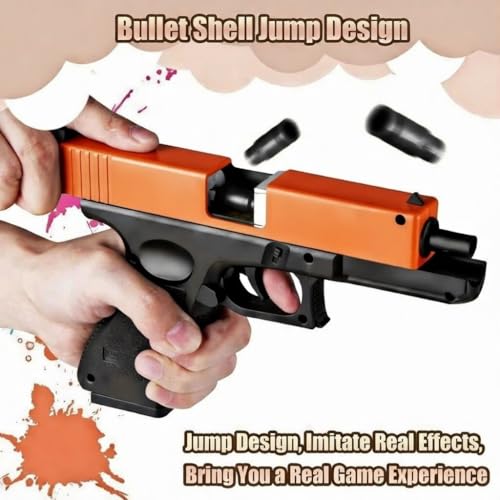 Image of Toy Gun Glock 18 Style Orange and Black | Includes Magazine, Silencer, Shell Casings, Soft Bullets, 12 Years and Up, Shell Ejection Feature