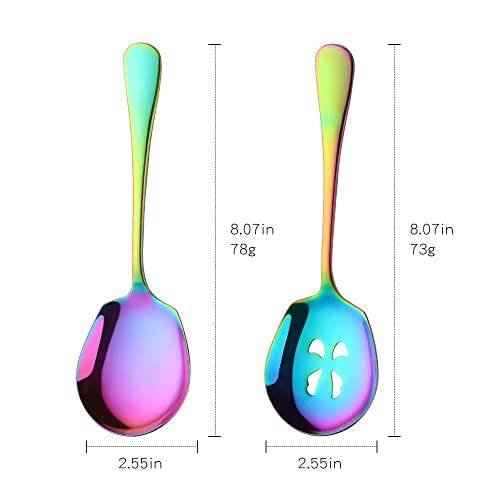 Mingyu Large Serving Spoons Set 2-Piece Rainbow - 1Pcs Soup Spoon & 1Pcs Slotted Spoon - Titanium Plating Stainless Steel Service Spoons Utensils For Home Party Banquet Dishwasher Safe #TOP1