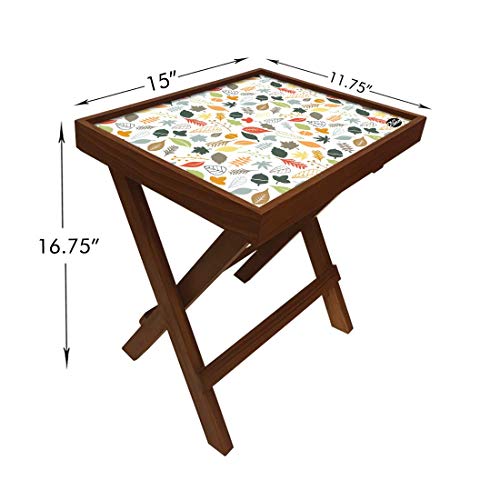 Image of Nutcase Designer Teak Wood Side Table Folding Wooden Bedside Coffee Outdoor Picnic Table - Autumn Leaves 12 x 16