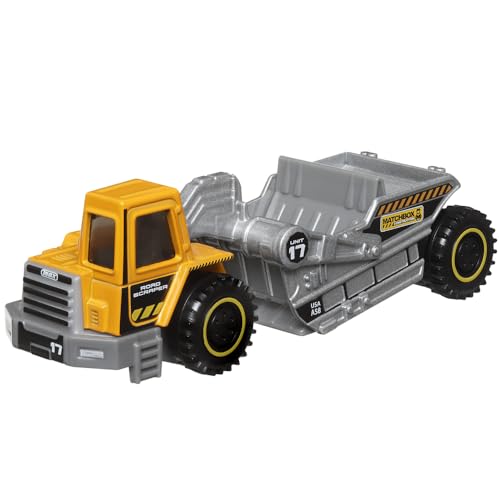 Matchbox Working Rigs Die-Cast Vehicle - MBX Road Scraper Construction Truck ~ Yellow and Gray ~ 70th Anniversary Series