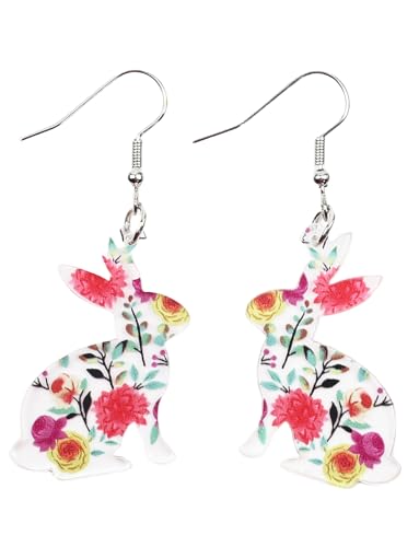 Acrylic Easter Earrings Cute Bunny Drop Colorful Flower Rabbits Dangle Spring Earrings Holiday Jewelry Gift For Women (Flower Rabbits)