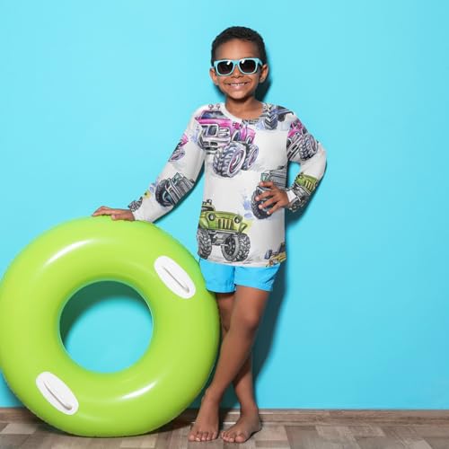 Image of Aflyko Vehicle Fun Boys' Rash Guard Shirts Xmas UPF 50+ Sun Protection Swim Shirt 3-12T