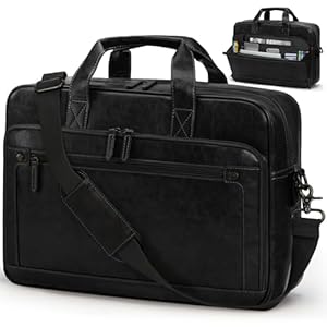 RAINSMORE Messenger Tassen voor Mannen Aktetas Waterdicht Leren Laptop Tas 16 Inch Vintage Schouder Tas voor Werk Kantoor Business College, Zwart, 43 cm x 13 cm x 31 cm, Retro