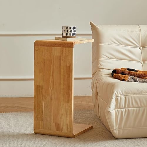 Mesa auxiliar en forma de C de madera maciza para sofá y espacios pequeños de 35x25 cm 2