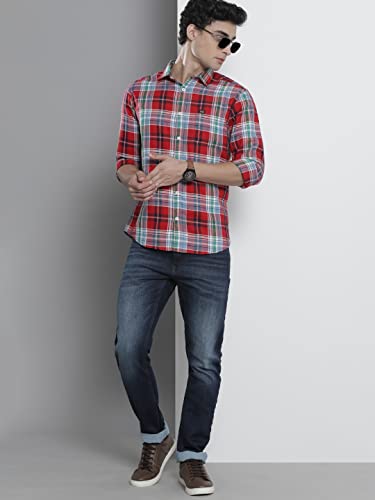 Image of The Indian Garage Co Men Slim Fit Checkered Full Sleeves Spread Collar Casual Shirt