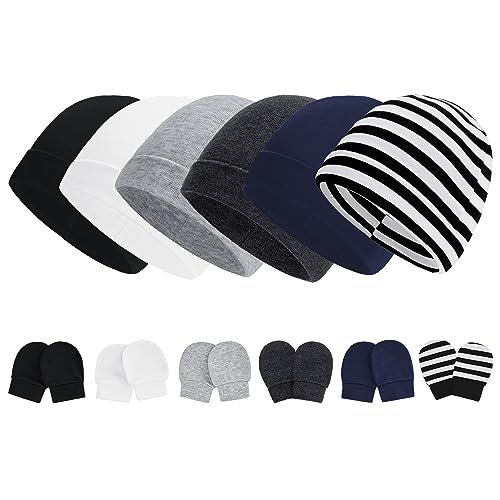 Image of Zando Baby Hats Newborn Hospital Hat Infant Beanie Cap for Premie Baby Boys Grils Hats and Scratch Mitten Set 0-3 Months