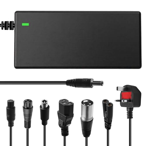 42V 2A M365 Electric Scooter Charger for 36V Li-Ion Battery with 6 Connectors DC5.5 x2.1/DC5.5 x2.5/8mm 3 Prong /12mm 3 Prong /8mm RCA/3-Pin Male XLR for Mobility Wheelchair, Bike, Mobilityscooter