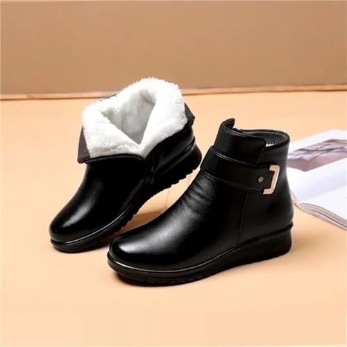 riou Botas Mujer Invierno Rebajas Terciopelo PU Botas Cortas Cremallera Lateral Cálido Zapatos Botines Planas Hebilla Zapatillas Deportivas Cuña Snow Boots Outdoor Talla 36-42 - imagen 6