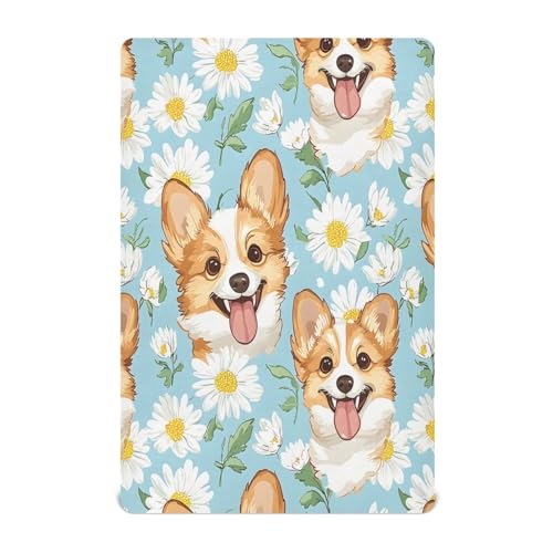 Sábanas elásticas y portátiles para cuna con diseño de margaritas azules para bebés y niños pequeños, sábanas suaves y transpirables para cuna para niñas y niños