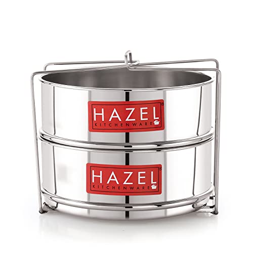 Image of HAZEL Cooker Separator with Lifter | Dal Chawal Container for Cooker | Stainless Steel Flat Cooker Dabba for 3 Litre | Set of 2 Containers, Dia : 13 x Height : 4.1 cm