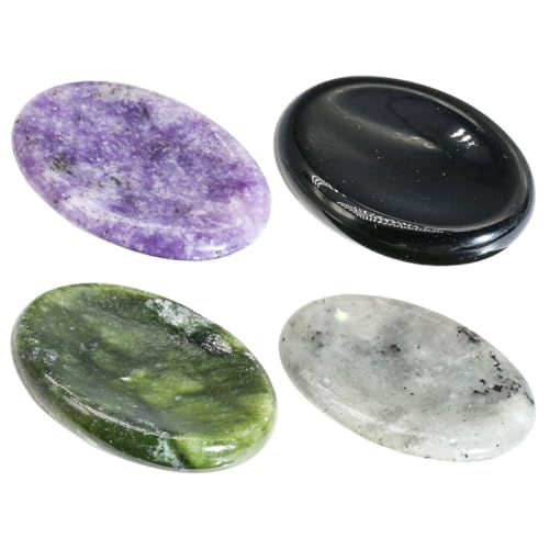 Housoutil 4 Placas de Masaje Facial de Cristal Natural para Aliviar, Diseño Creativo Redondo, Mini Raspador de Pulgar para Cuidado Personal Color Aleatorio