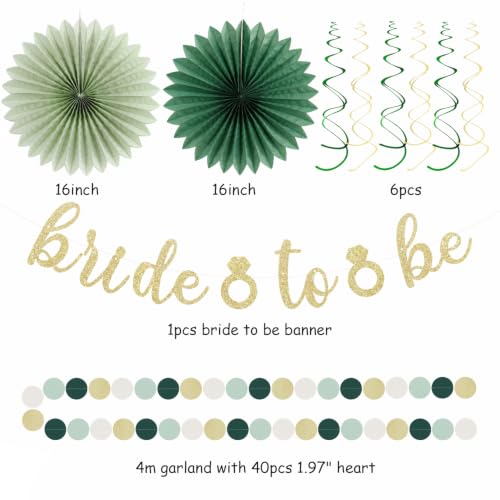 Image of Champagne Sage Green Bachelorette Bridal Shower Party Decorations Huglony | 21pcs Women Bride To Be Paper Streamers Lanterns,Bridal Shower Banner Garland,Flower Tissue Pom Poms Fan Favors Wedding Decor