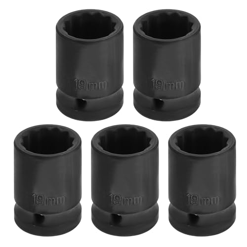 Image of HARFINGTON 5pcs 1 /2 inch Drive x 19mm Shallow Impact Socket 12-Point Metric CR-V Steel Spindle Nut Impact Flip Sleeve for Home Auto Nuts Bolts Repair