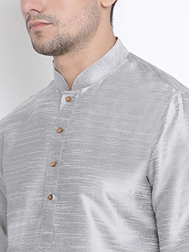Image of VASTRAMAY VM Mens Silk Blend Kurta Pyjama Set - Classic Ethnic Attire for Timeless Style and Cultural Celebrations | Soft Comfortable Solid Full Sleeves Kurta and Churidar Pyjama Set