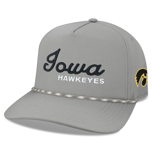 Legacy NCAA Officially Licensed Rope Hat, Iowa Hawkeyes, Lightweight Cap for Men & Women, Caddy Adjustable (Caddy), Grey/Grey White Rope, One Size Fits Most, Snapback Closure