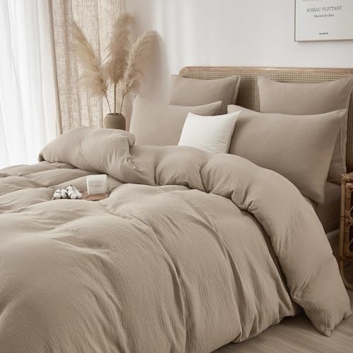 Luofanfei Baumwolle Muslin Bettwäsche 200x200 Taupe Khaki Renforce Uni...