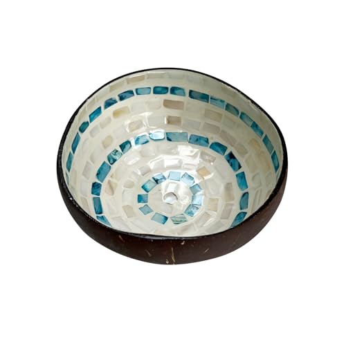 SAMIQU Handcrafted Natural Coconut Shell Bowl (Blue)