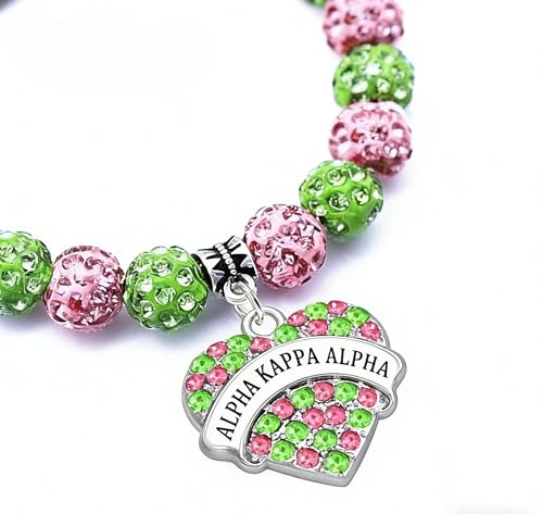 Image of Graduation Sorority Bracelet Pink and Green Bead Bracelet Alpha.K.A Greek Paraphernalia Sorority Jewelry