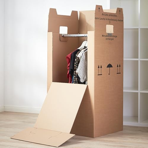 1 Mini-Kleiderbox 600 x 510 x 1000 mm / Qualität: 2.40 BC (doppelwellig) / inkl. Kleiderstange / für Umzug Kleider Transport Verpackung Karton Kiste Kleidung - 7