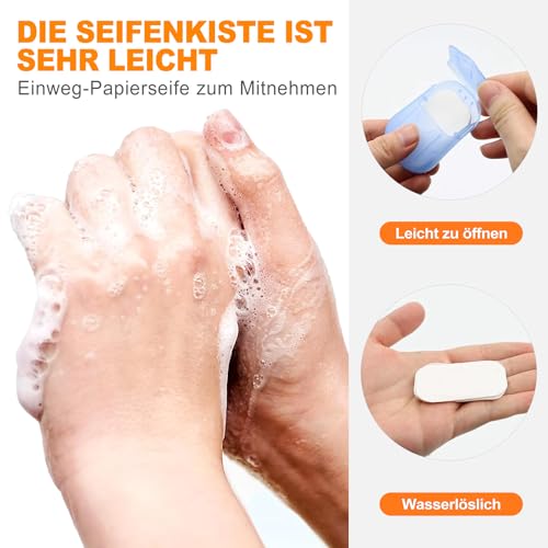 OioTuyi 200 Stück Einweg Seifenblätter (10x20 Stück) für Reisen, Camping & Outdoor - Papierseife to Go, Tragbare Mini Seifenblättchen mit Umweltfreundlichem Material