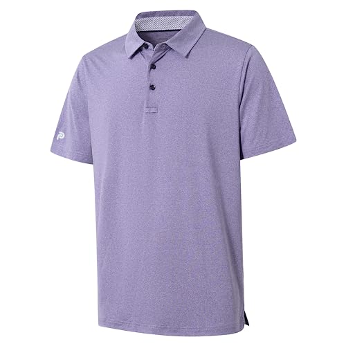 Mens Golf Polo Shirt Moisture Wicking Dry Fit Performance Athletic Short Sleeve Striped Golf Shirts for Men