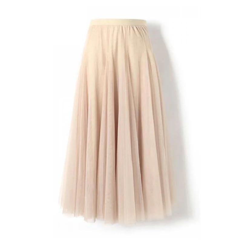 Women's Mesh Elastic High Waist Long Skirt Solid Pleated Midi Skirts2