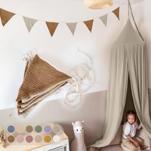 LILIMAUS Wimpelkette Stoff [in 12 Farben] Wimpelkette Kinderzimmer - 100% Baumwolle Handmade Girlande Stoff - Wimpelkette Musselin - Hausbett Deko Mädchen & Jungen - Girlande für Babyzimmer
