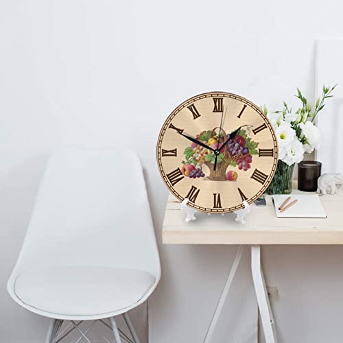 Wgnnvot Vintage Fruit Basket Kitchen 10 Inch Design Round Classic Wall Clock Battery Operated For Home Decorative Living Room Bathroom Office #TOP3