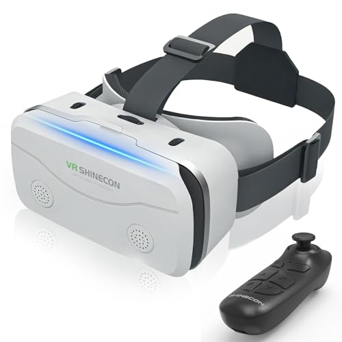 VR Headset with Bluetooth Game Controller for iOS Android, HD Lens Adjustable IPD & Focus for 3D Movies/Games, Compatible with 4.7-7 inch Phones