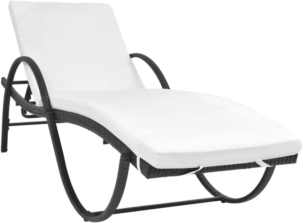 Sun Lounger with Cushion & Table,Outdoor Lounge Chairs,Garden Sunlounger,Beach Lounge Chair,Sunbathing Recliner,Sun Lounge Bed,Beach Chairs,for Beach,Patio,Backyard, Poly Rattan Black