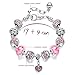 Geettcaifu Pink Hearts Silver Plated Charm Bracelet, DIY Jewelry for Women with Beads, Charms, and Adjustable Snake Chain, Fits 7.5