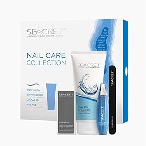 SEACRET NAIL CARE COLLECTION: Dead Sea Mineral Fingernail & Toenail DIY Salon Manicure Treatment Set with File, 3-Way Buffer Block for Shine, 1 Oz Cuticle Oil, & 6.8 Oz Body Lotion Kit, All Skin Types
