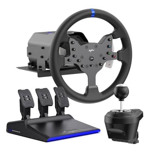 Image of Playtastic PXN V99 Force Feedback Gaming Steering Wheel with 3-Pedals and Shifter Bundle for PC, PS4, Xbox One, Xbox Series X /S, 270 /900 Degree Racing Wheel