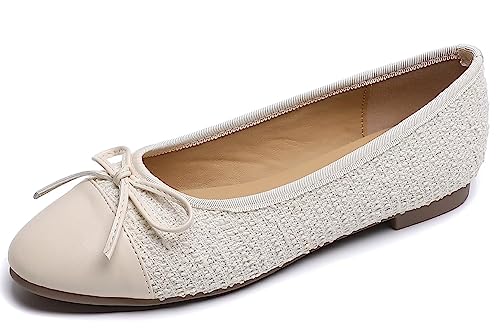 Hee grand Flats for Women Cute Bowknot Round Toe Ballet Dressy Flats Comfort Memory Foam Slip On Loafers Dressy Office Shoes