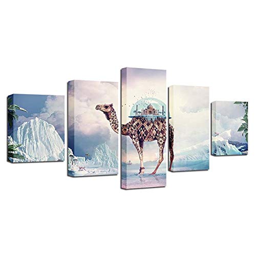 Impression sur toile Camel and castle 5 pièces tableau mural moderne pour salon sans cadre