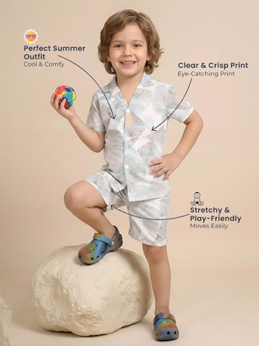 Image of POLKA TOTS 100% Cotton Co-Ord Set for Boys | Half Sleeve Shirt & Shorts Beach Outfit for Kids | Ultra-soft & Breathable Summer Clothes for Toddler & Baby Boy | Casual Dress & Printed Nightwear Set