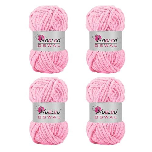 Image of Yankie Chenille Supersoft Velvet Yarn, Plushie & Blankie Yarn for Crochet, Knitting, Amigurumi & DIY Crafts (Baby Pink, Pack of 4)