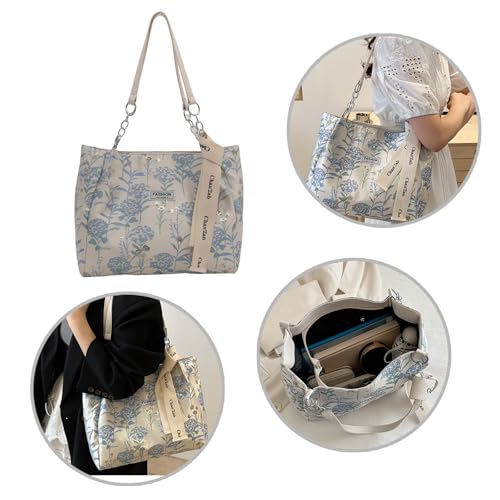 HUANGANG Elegant Embroidery Flower Canvas Handbag Spacious Top Handle Shoulder Bag Versatile Satchel For Various Occasion2