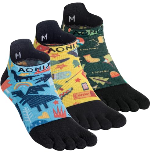 AONIJIE Toe Socks for Men Women Athletic Running Five Finger Socks 3 Pairs Ankle Colorful Funny Novelty Socks