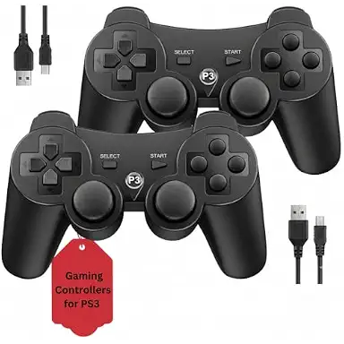 Hopevry 2 Pack PS3 Wireless Controller for Sony PlayStation 3 | Dual Vibration, Bluetooth, Rechargeable, Remote for PS3 | Including 2 USB Cables