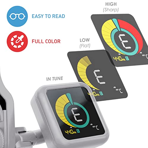 Image of KLIQ UberTuner Clip On Guitar Tuner - White | Fast & Accurate Chromatic Tuner for Acoustic & Electric Guitar, Bass, Ukulele, Violin, Mandolin, Banjo - Multi-Instrument Use