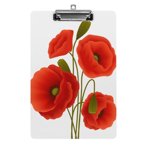 Porte-bloc acrylique fleurs de coquelicot A4 portable et durable tout usage