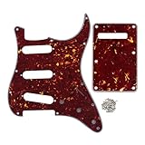 FLEOR Juego de 11 agujeros SSS Style Pickguard y Tremolo Cavity Cover Placa posterior con tornillos para piezas de guitarra ST estándar de EE. UU./México, tortuga roja de 4 capas