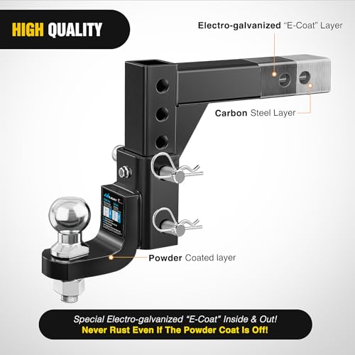 Image of Nilight 8-Position Adjustable Trailer Hitch Ball Mount with 2 inch Ball Fits 2 Inch Receiver with 5 /8 inch Pin Lock 7500 lbs, 9-1 /2 inch Drop, 8-1 /4 inch Rise Hitch for Trailers Boats Pickups RV