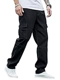 Verdusa Men's Casual Denim Cargo Pants Jeans with Cargo Pockets Black Medium