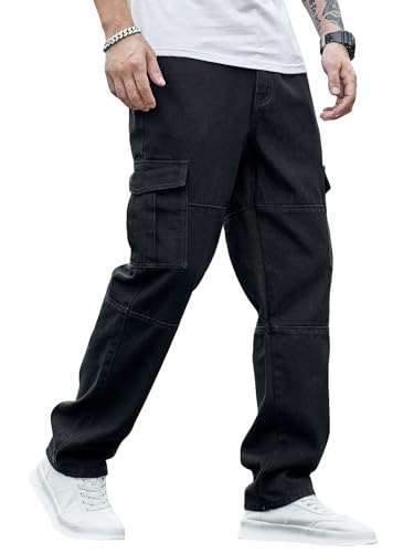 Verdusa Men's Casual Denim Cargo Pants Jeans with Cargo Pockets