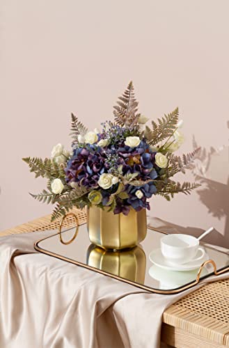 Naweida Artificial Flowers With Vase,Fake Peony Flowers In Vase,Faux Hydrangea Flower Arrangements Home Office Decoration, Dining Table Centerpiece-Purple #TOP3