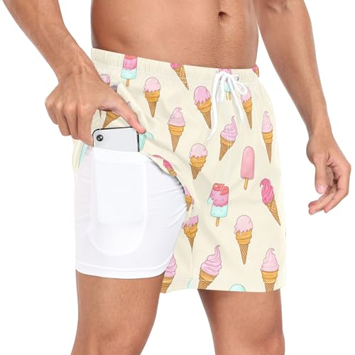 xigua Ice Cream Mens Swim Trunks with Liner, 5 inch Quick Dry Mens Boardshorts for Beach2