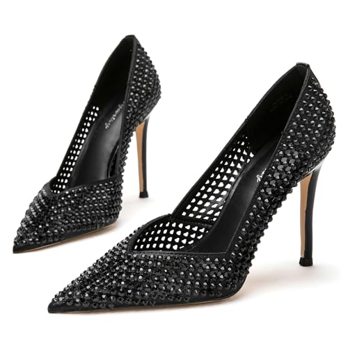 Lryweisy Black Stiletto Heels 4 Inch Heels for Women Wedding Dress Bridal Shoes Anti-Slip Women's Pumps Hollowed-Out Bridesmaid Shoes Size 8.53